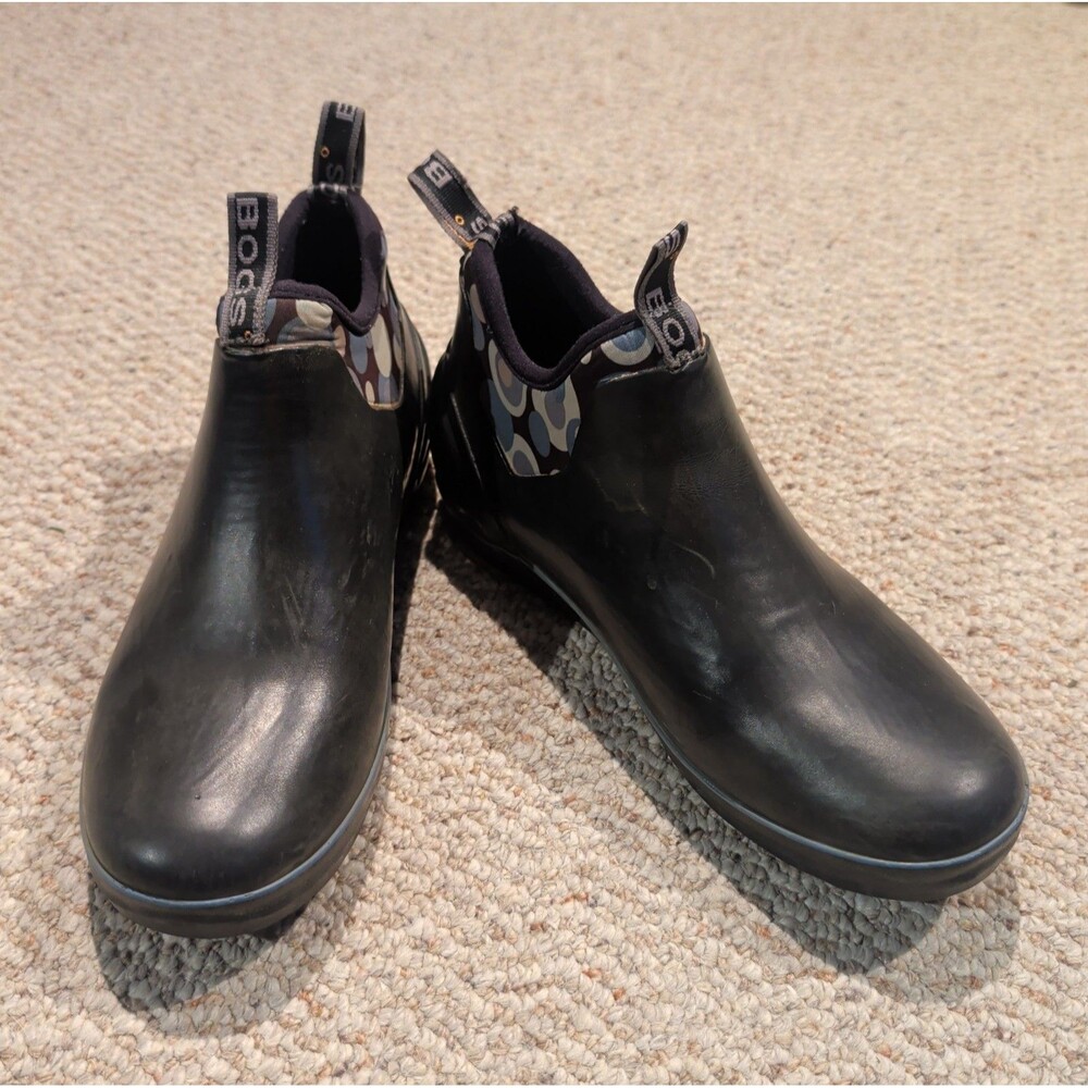 Bogs Mattie Bubbles Low Rain Boots Womens 9 Black Rubber Waterproof Garden